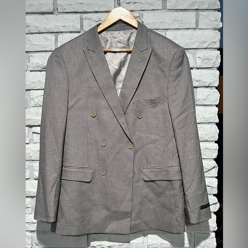 Classic Alain Dupetit tan houndstooth Double-Breasted Men's Blazer 40R NWT